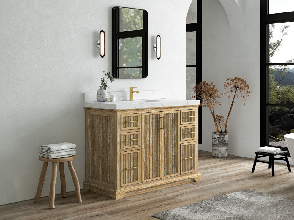Alys Teak 48 Single Sink Bathroom Vanity Whitewashed 2" Calacatta Laza