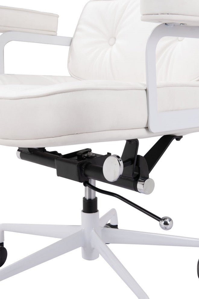 Computer Chair, Faux Vinyl Leather, Steel, White, Mid Century Business Office
