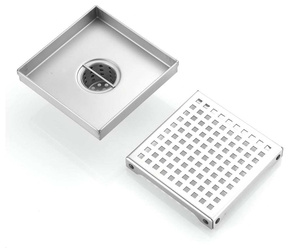 6 Inch 304 Stainless Steel Square Linear Shower Floor Drain in Brushed Nickel