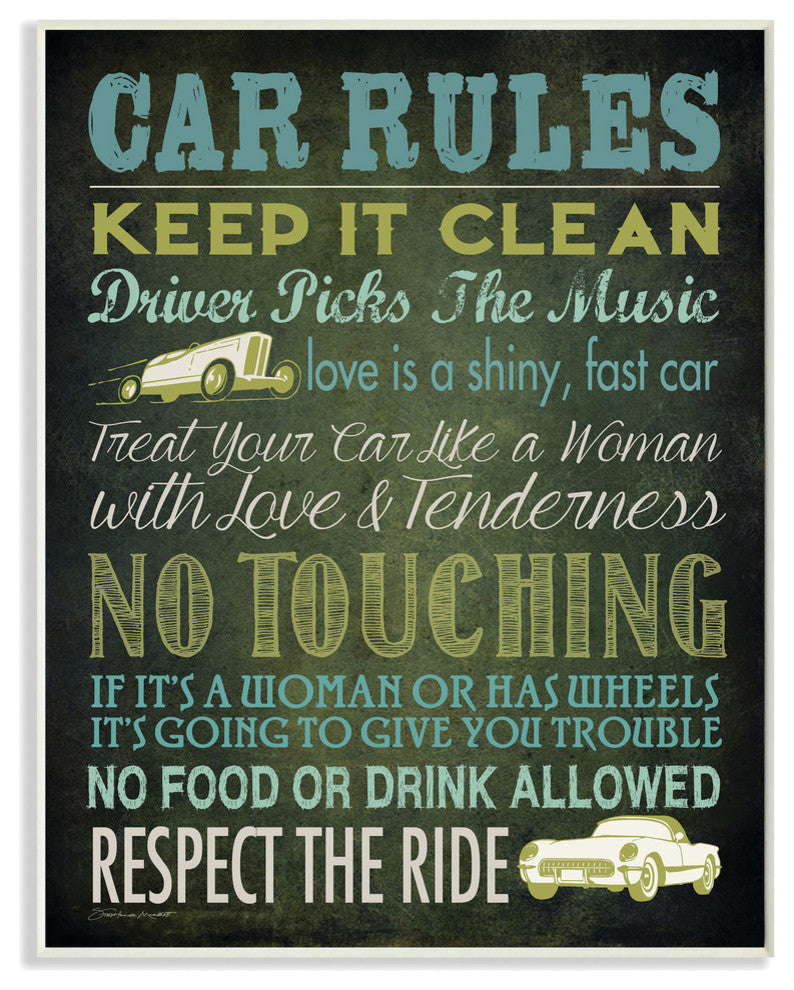 Car Rules Typography Art Wall Plaque