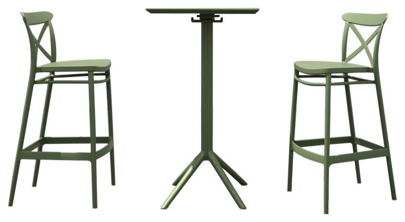 Sky Cross Square Bar Set With 2 Barstools Olive Green