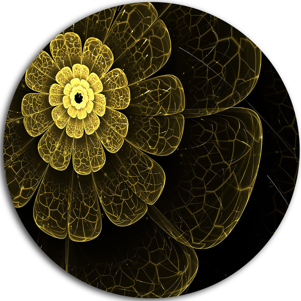 Light Yellow Metallic Fabric Flower, Large Disc Metal Wall Art, 23"