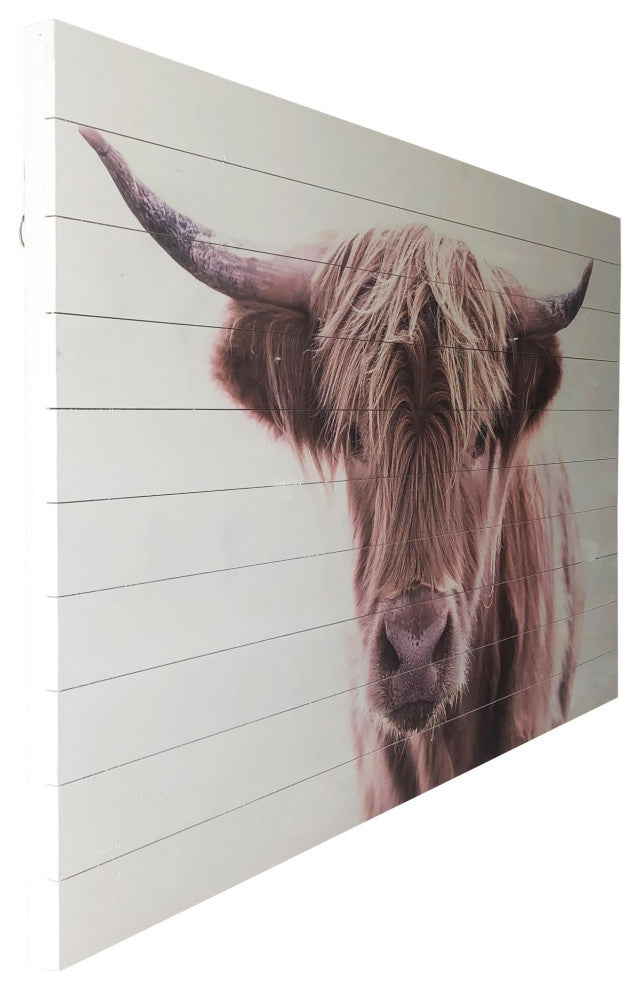 Adorable Brown Highland Cow Wood Plank Wall Art
