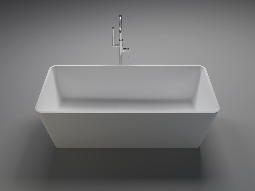 Vanity Art Solid Surface Resin Stone Freestanding Bathtub, Matte White, 67 in. X 32 in.
