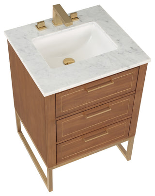 Markham 24" Single Bathroom Vanity Set, Walnut/Satin Brass, Marble Countertop