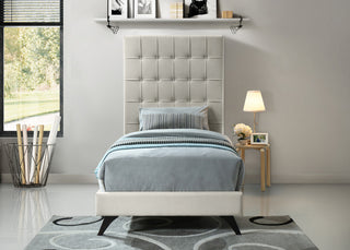 Elly Velvet Upholstered Bed, Cream, Twin