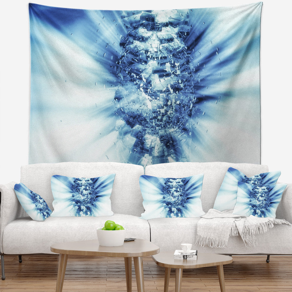 Fractal 3D Blue Splash Burst Contemporary Wall Tapestry, 60"x50"