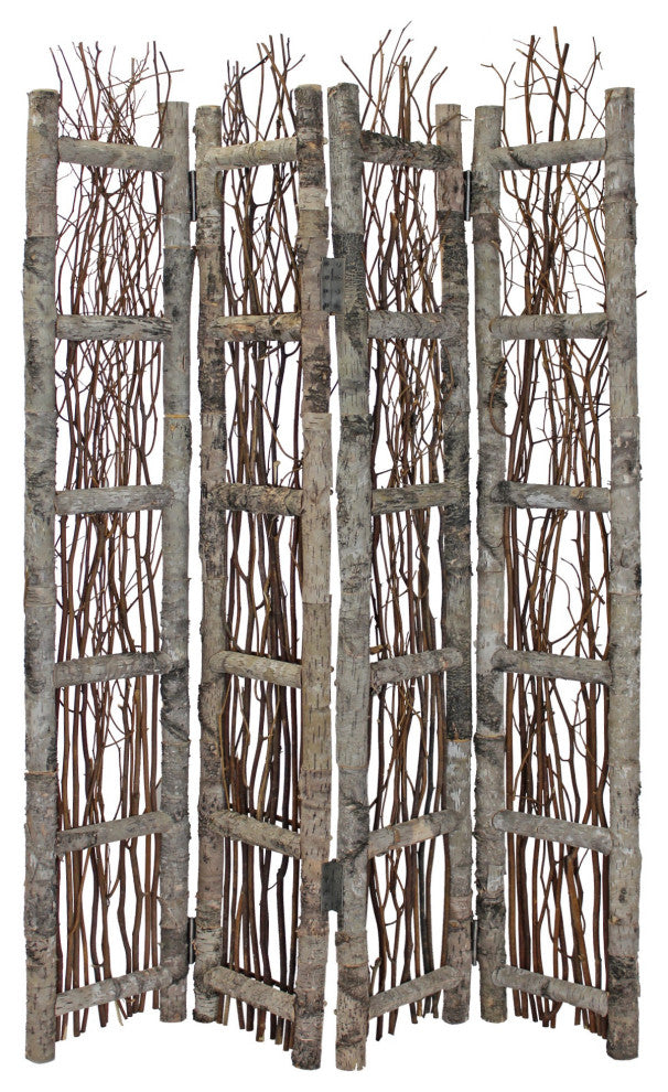 Earthy Birch and Twig Four Panel Room Divider Screen