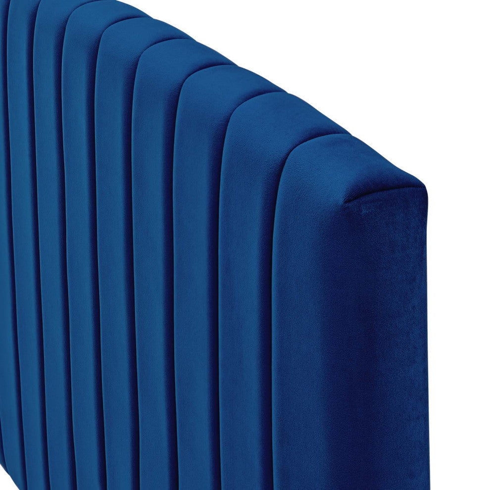Headboard, Full Queen Size, Velvet, Blue Navy, Modern Contemporary, Bedroom