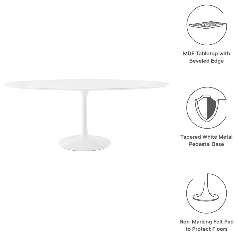 Modern White Tulip 78" Oval Wood Top Dining Table