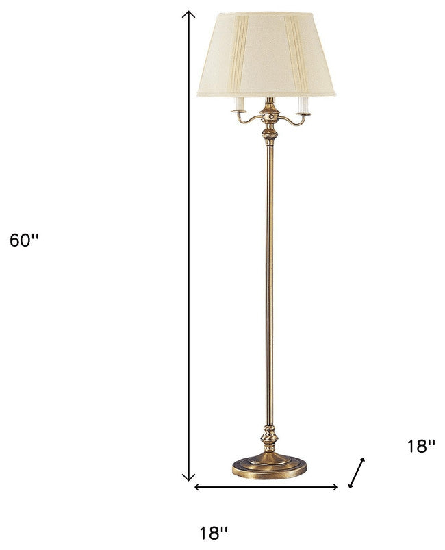 60" Bronze Four Light Traditional Shaped Floor Lamp With Beige Square Shade