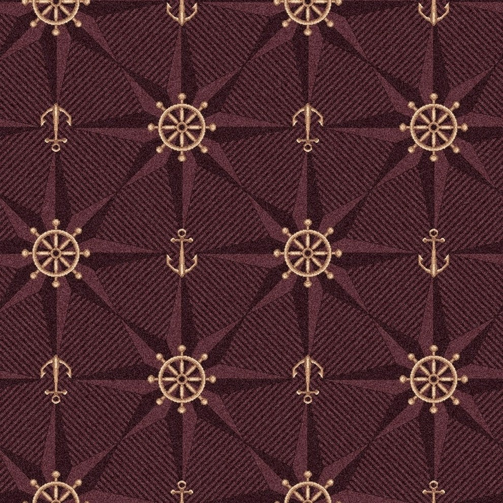 6' Round Custom Area Rug Mariners Tale, Nylon Stainmaster Carpet, Wine