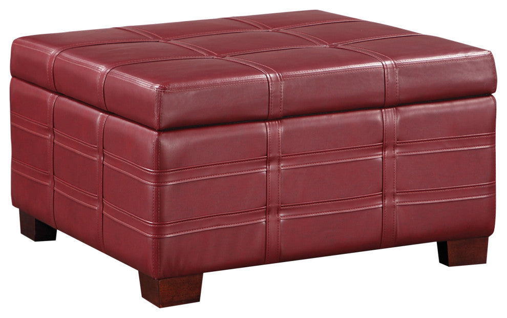 Detour Strap Square Storage Ottoman, Chrimson Red Faux Leather