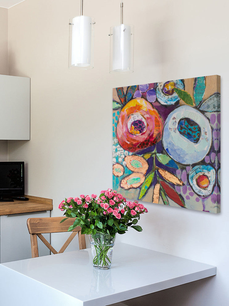 "Plastered Flowers" Painting Print on Wrapped Canvas, 24x24