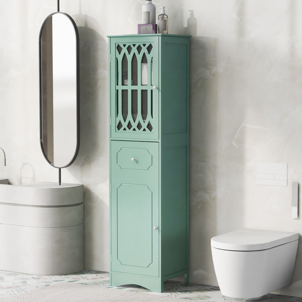 64" Tall Freestanding Bath Storage Cabinet, Adjustable Shelves