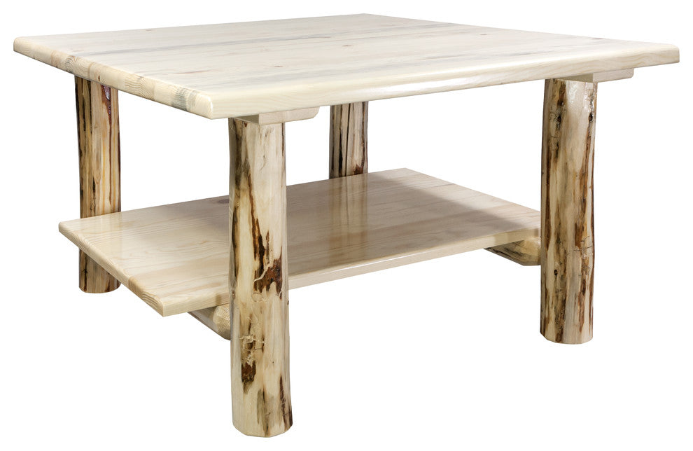 Montana Collection Cocktail Table With Shelf, Clear Lacquer Finish
