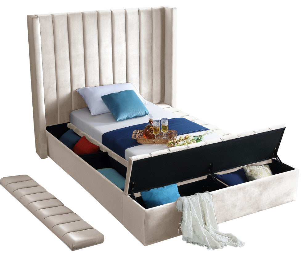 Kiki Velvet Bed, Cream, Twin