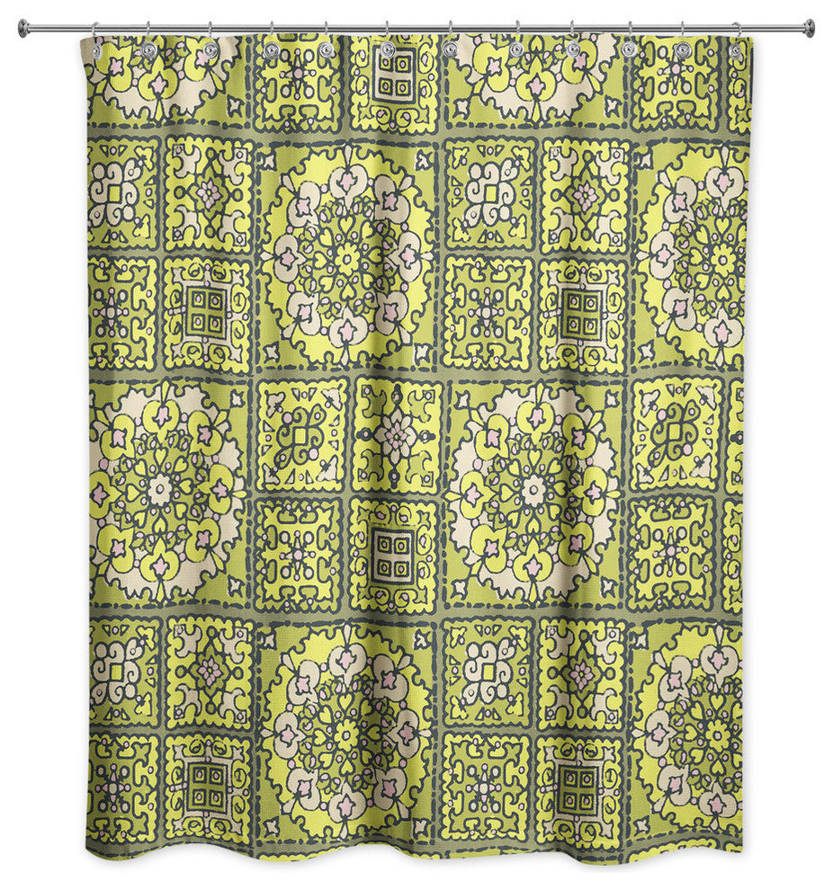 Patchwork Madala in Green Shower Curtain
