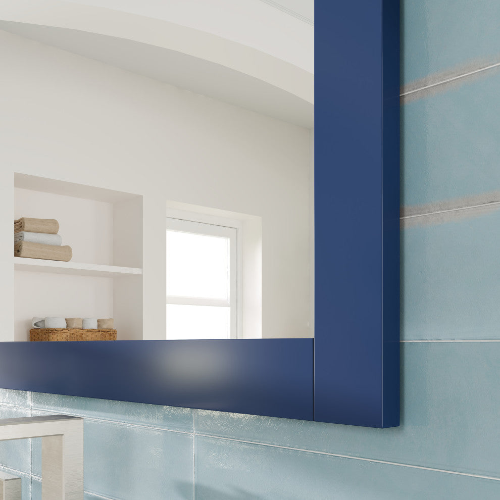 Eviva Navy 24" x 30" Rectangular Blue Wooden Framed Mirror