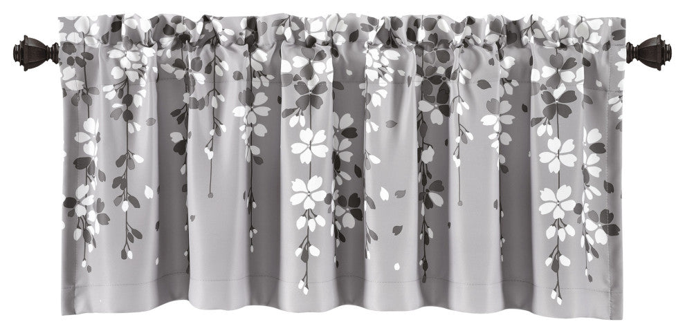 Weeping Flower Room Darkening Valance, Gray