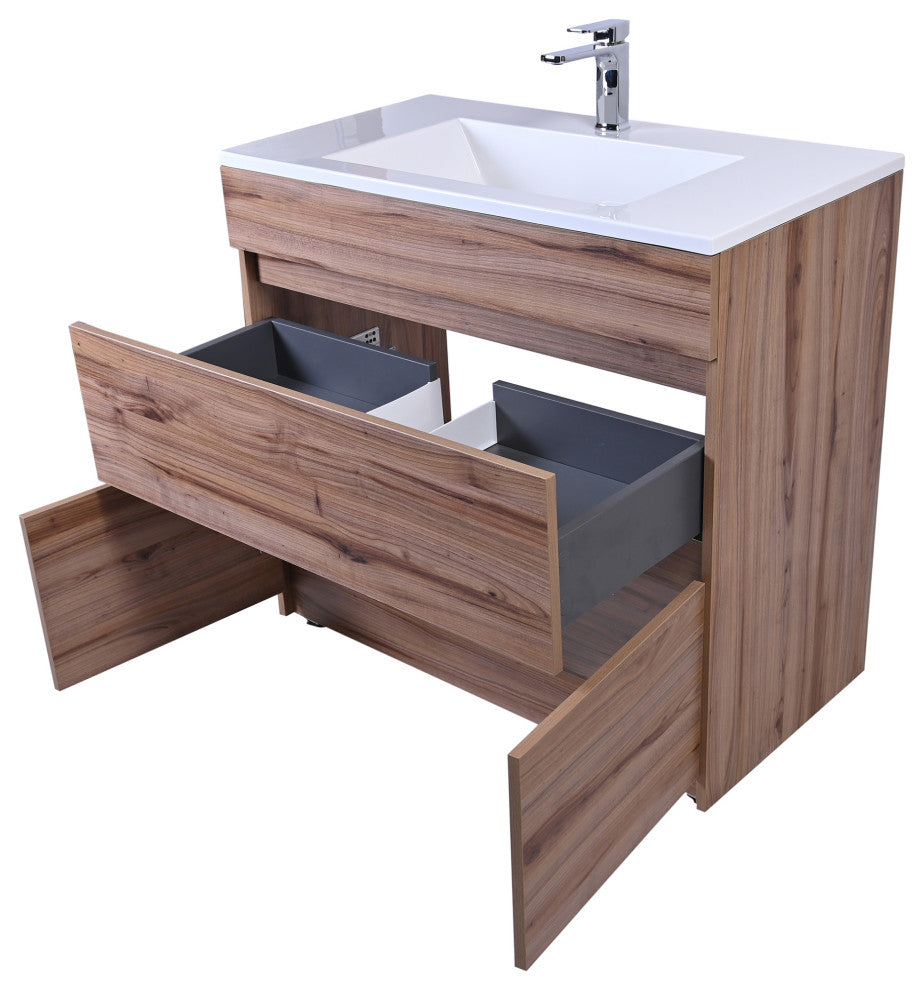 Gravita Design Free-Standing Single Bathroom Vanity, Acrylic Top, Pecan, 24"