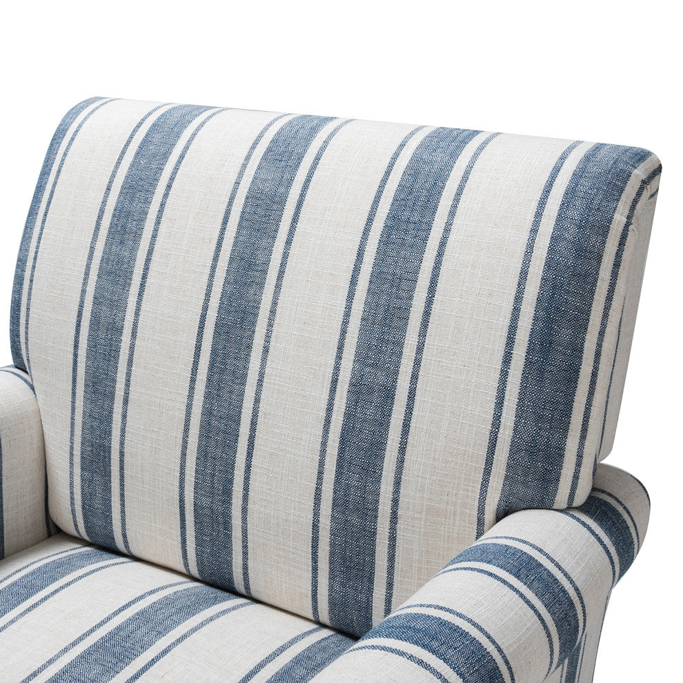 Mid-century Stripe Armchair With Wing Back, Navy