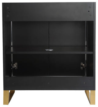 Opulence Bath Vanity, Black Matte, 30", Satin Brass Hardware, Black Marble Top