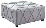 Gemini Contemporary Ottoman in Silver Linen with Piping Accents and Wood Legs