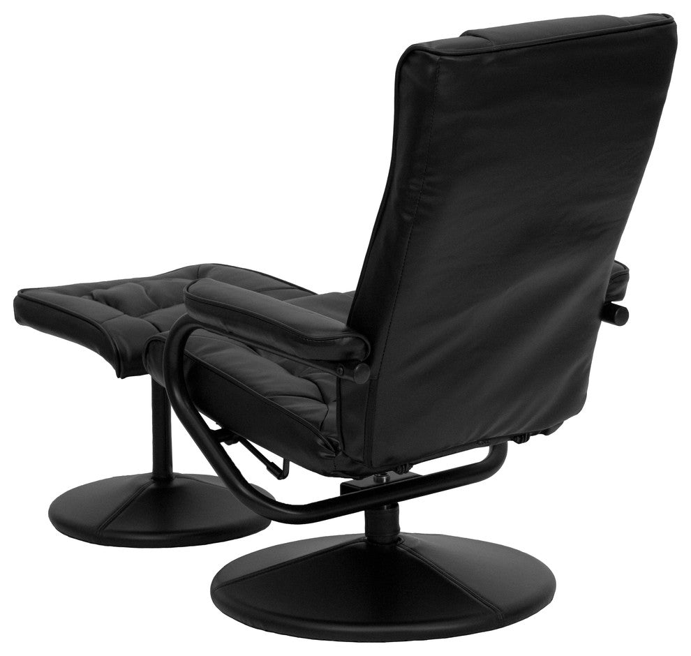 Multi-Position Recliner and Ottoman with Wrapped Base in Black LeatherSoft