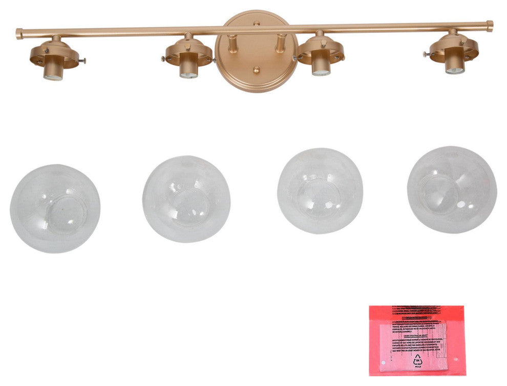 LALUZ 4-Light Matte Gold and Seeded Glass Modern Bathroom Vanity Light