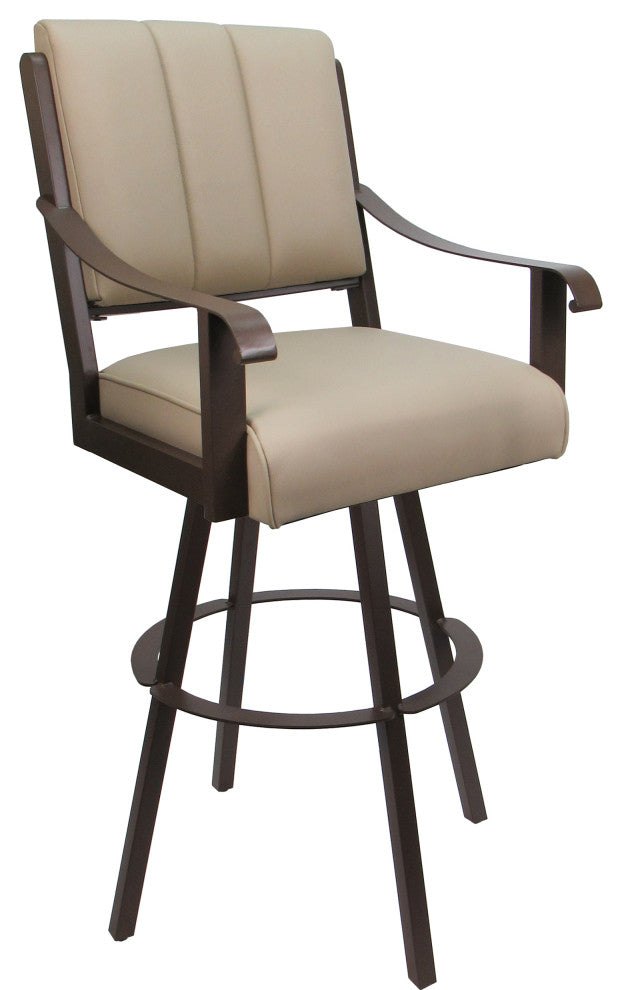 Leather Swivel Metal Bar Stool - Memphis on Warren Base, Tan Leather on Brown, 30"
