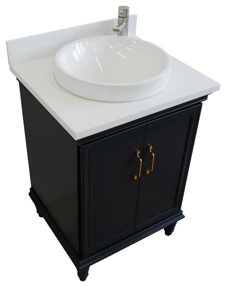 25" Single Vanity, Dark Gray Finish With Engineered Stone Top And Round Sink