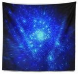 Blue Fireworks on Black Abstract Wall Tapestry, 80"x68"