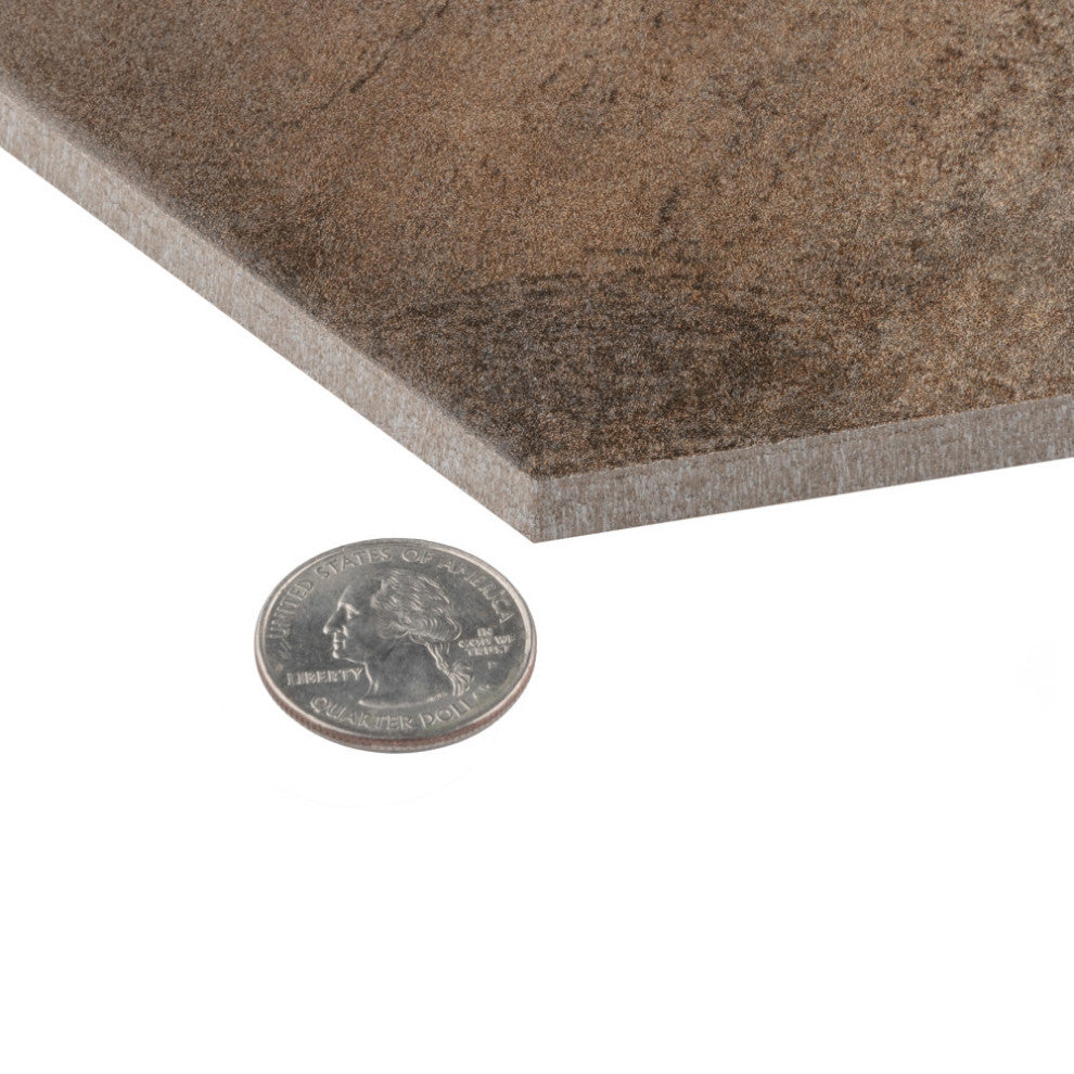 Industrial Hex Multi Mix Porcelain Floor and Wall Tile, Brown