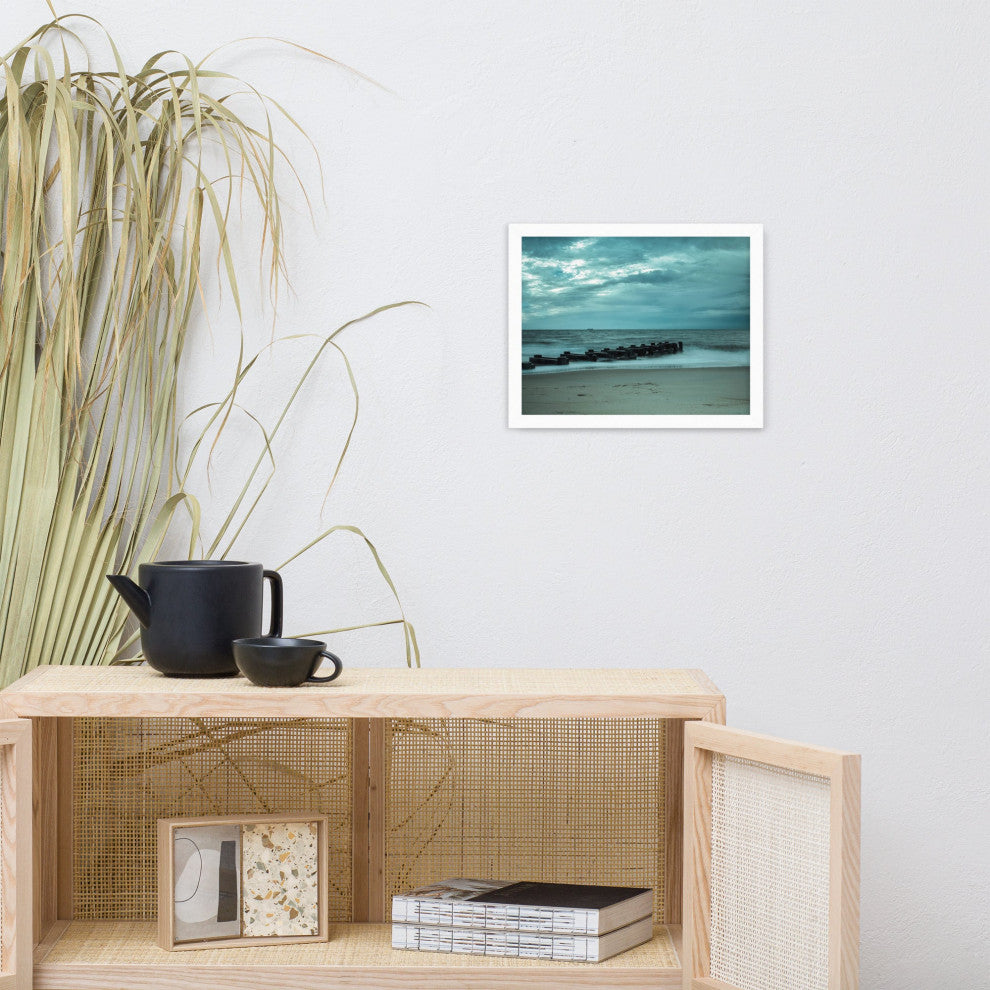 Blue Morning at Rehoboth Coastal Landscape Framed Photo Paper Wall Art Prints, White, 11" X 14"