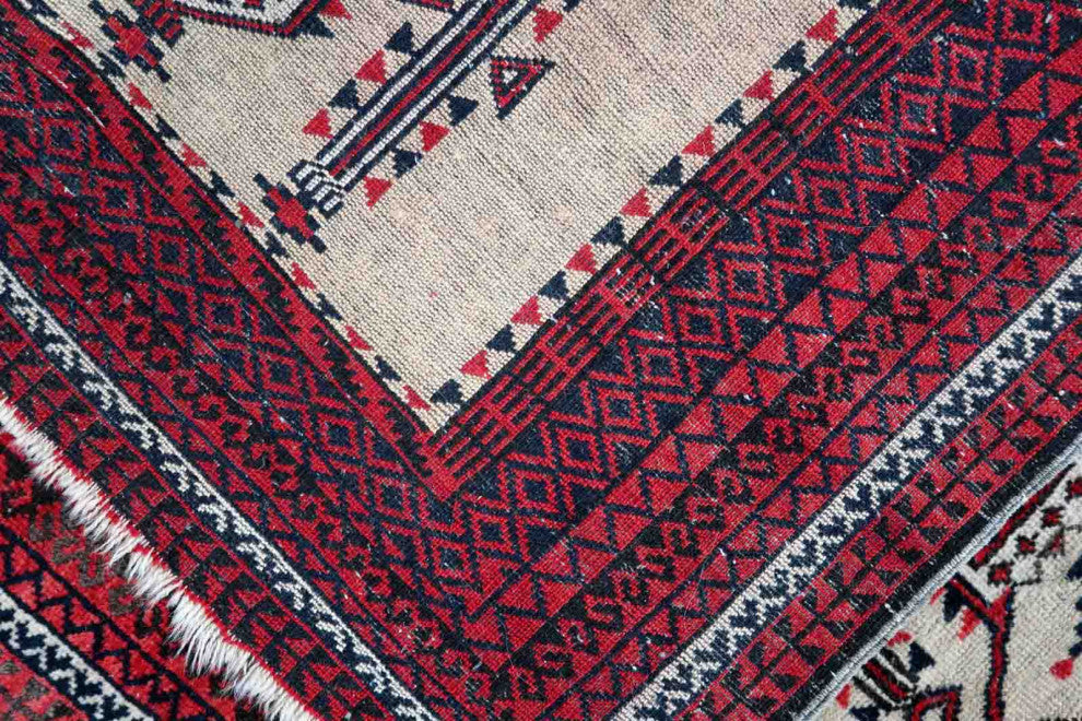 Handmade Antique Afghan Baluch Prayer Rug 2.8'x4.2', 86cmx129cm, 1910s