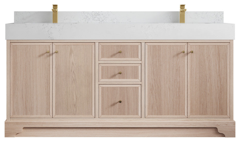 Manhattan 72 Double Sink Bath Vanity in White Oak with 5" Empira Quartz