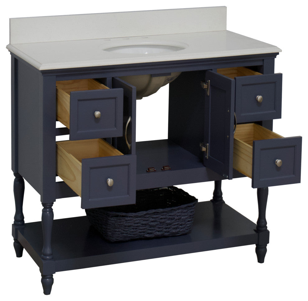 Beverly 48" Bathroom Vanity, Marine Gray, Quartz