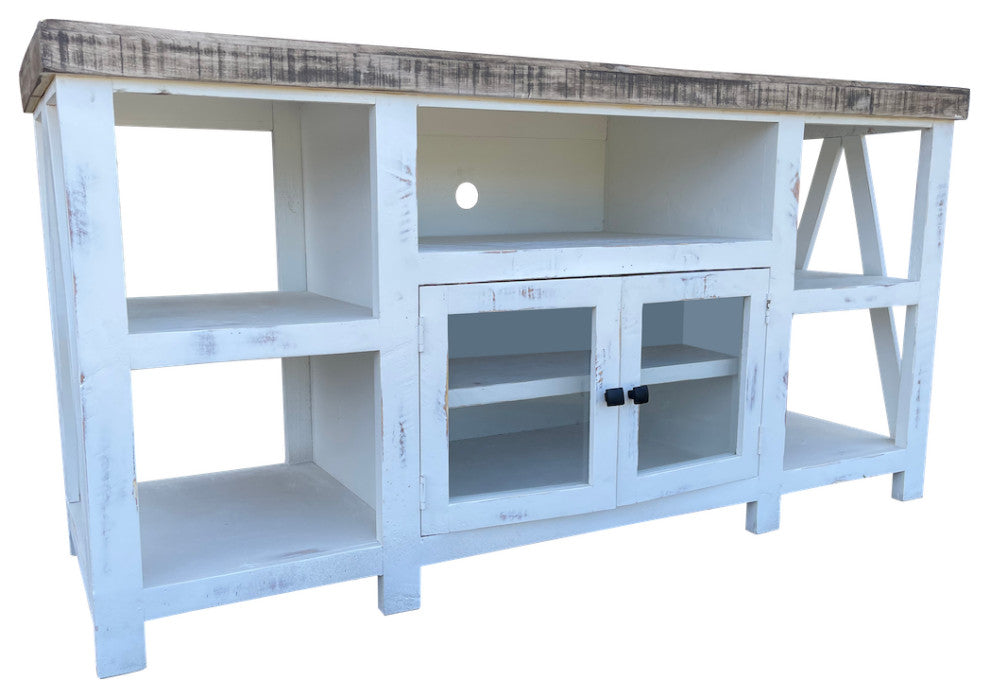 Media Console With Glass Doors, White, 64
