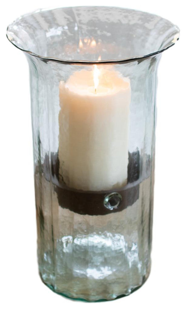 Ribbed Clear Glass 15" Candle Hurricane Rustic Pillar Holder Display Vase