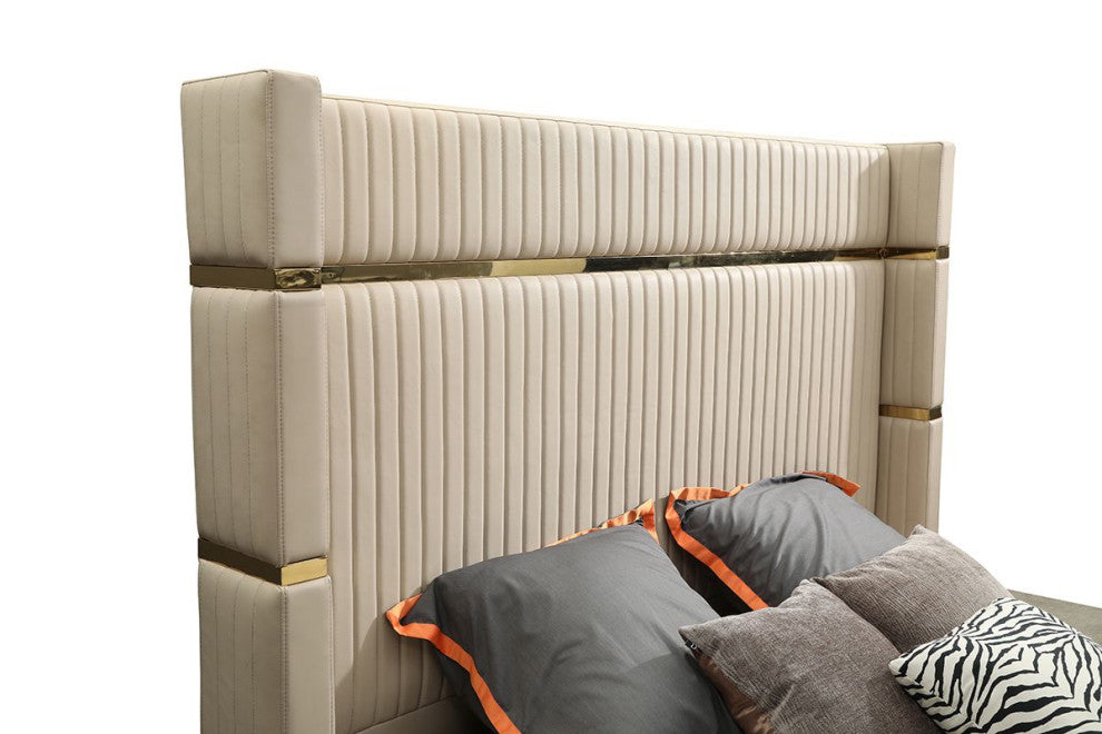 Modrest- Sterling Modern Beige Bonded Leather & Gold Bed, Eastern King