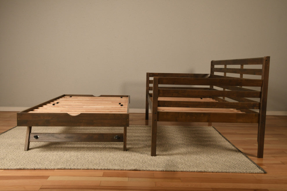 Boho Daybed With Pop Up and Linen Aqua Mattresses, Rustic Walnut