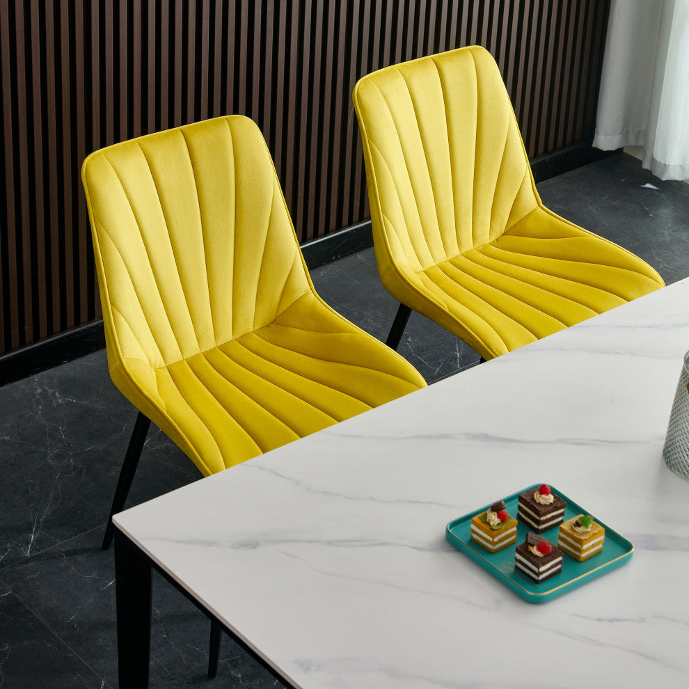 20 in.W Indoor Velvet 4 Dining Chairs with Cushions and Coated Legs, Yellow