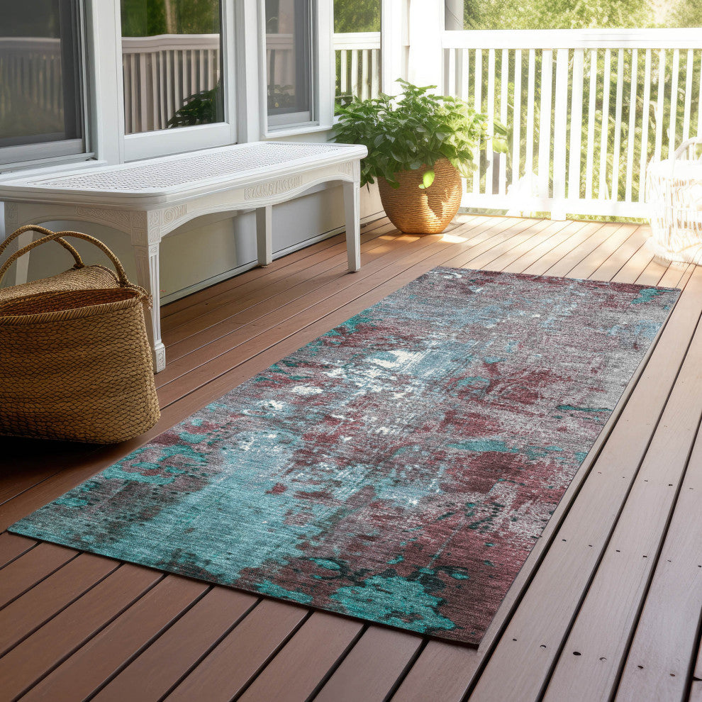 Machine Washable Indoor/Outdoor Chantille ACN1870 Teal 2'3" x 7'6" Runner Rug