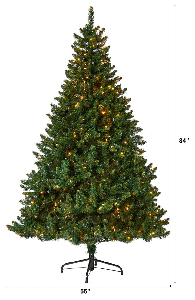 7' Northern Rocky Spruce Faux Xmas Tree W/400 Clear Lights & Bendable Branches