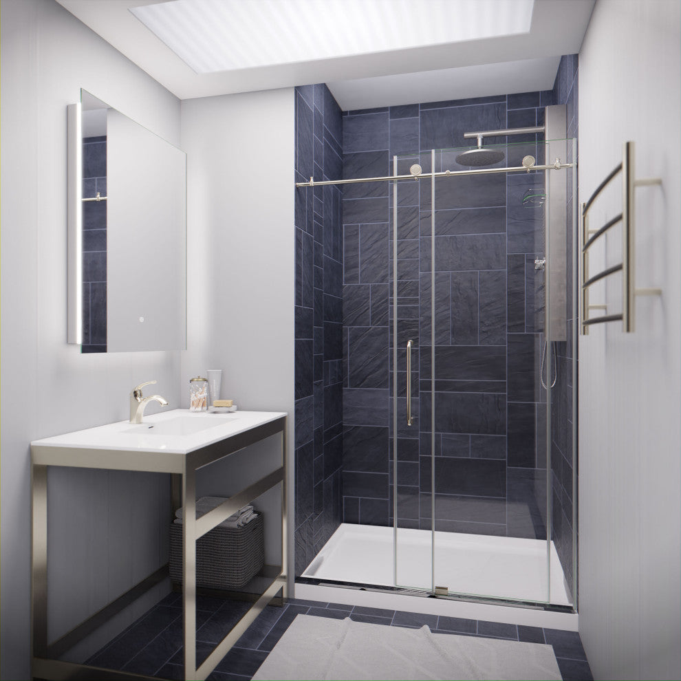 Madam Series 48"Wx76"H Frameless Sliding Shower Door, Brushed Nickel