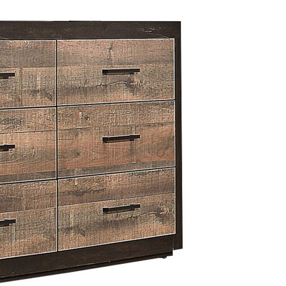 Benzara BM219824 Contemporary Style Dresser With 6 Drawers, Light and Dark Brown