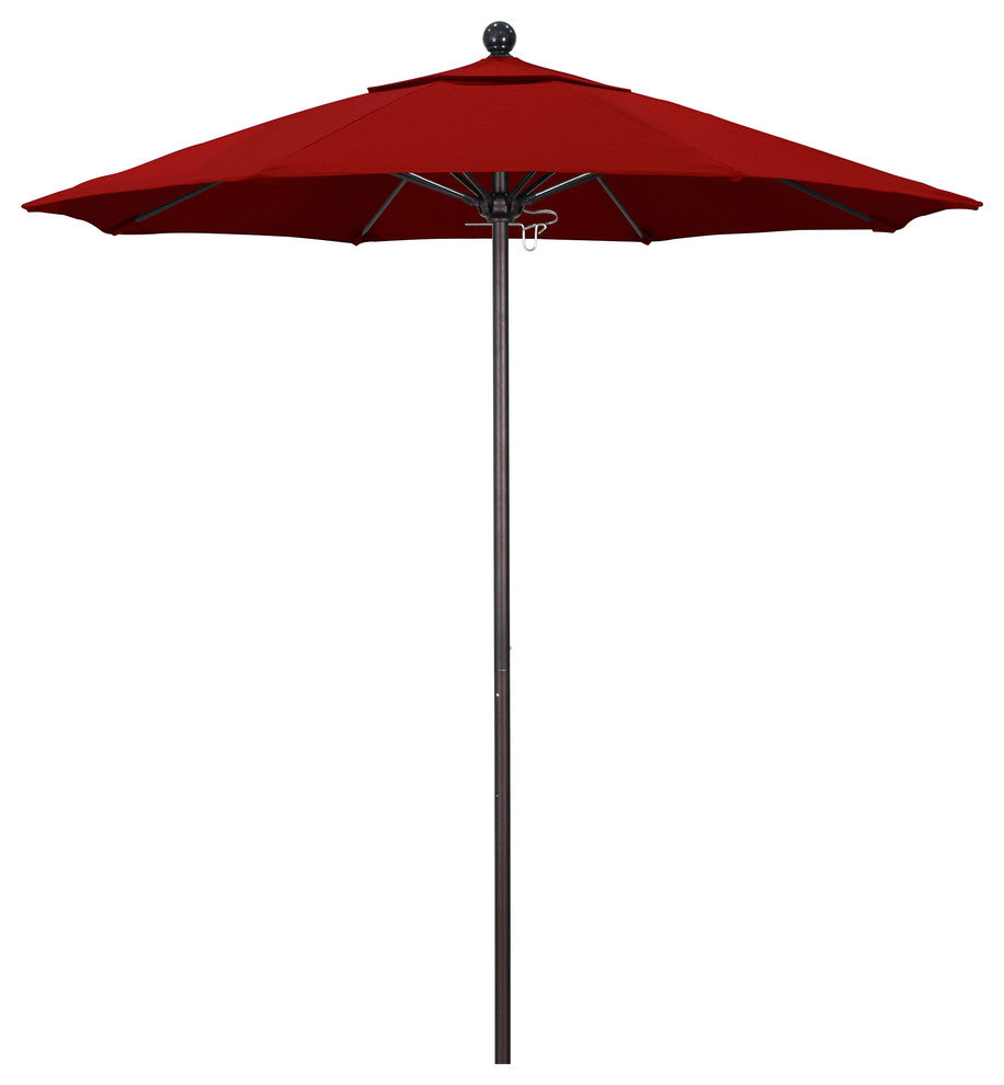 7.5' Bronze Push Lift Fiberglass Rib Aluminum Umbrella, Pacifica, Red