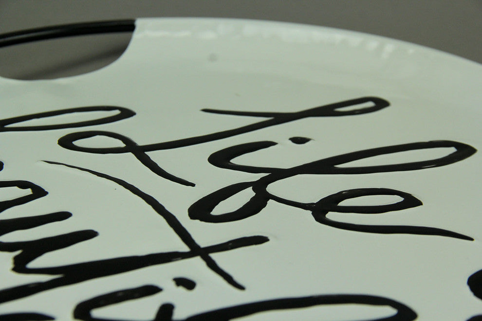 Black and White Decorative Metal Trays With Life Love and Home Wording Set of 3
