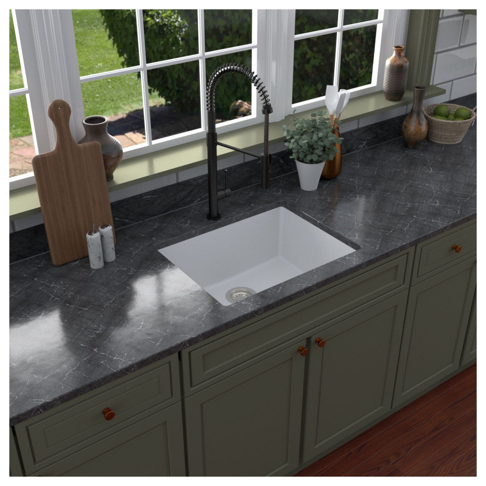 Karran QU-820 Undermount 24.38, Single Bowl Quartz Sink Kit, White